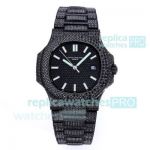 Swiss Grade Replica Patek Philippe Nautilus Jumbo Iced Out Black Full Diamond Watch
